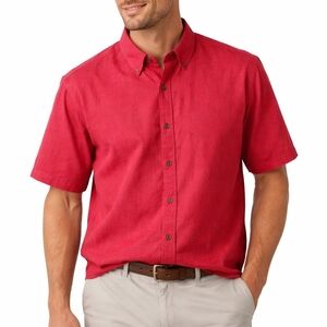 JONATHAN COREY Raspberry Pink Two Tone Button Down Short Sleeve Shirt